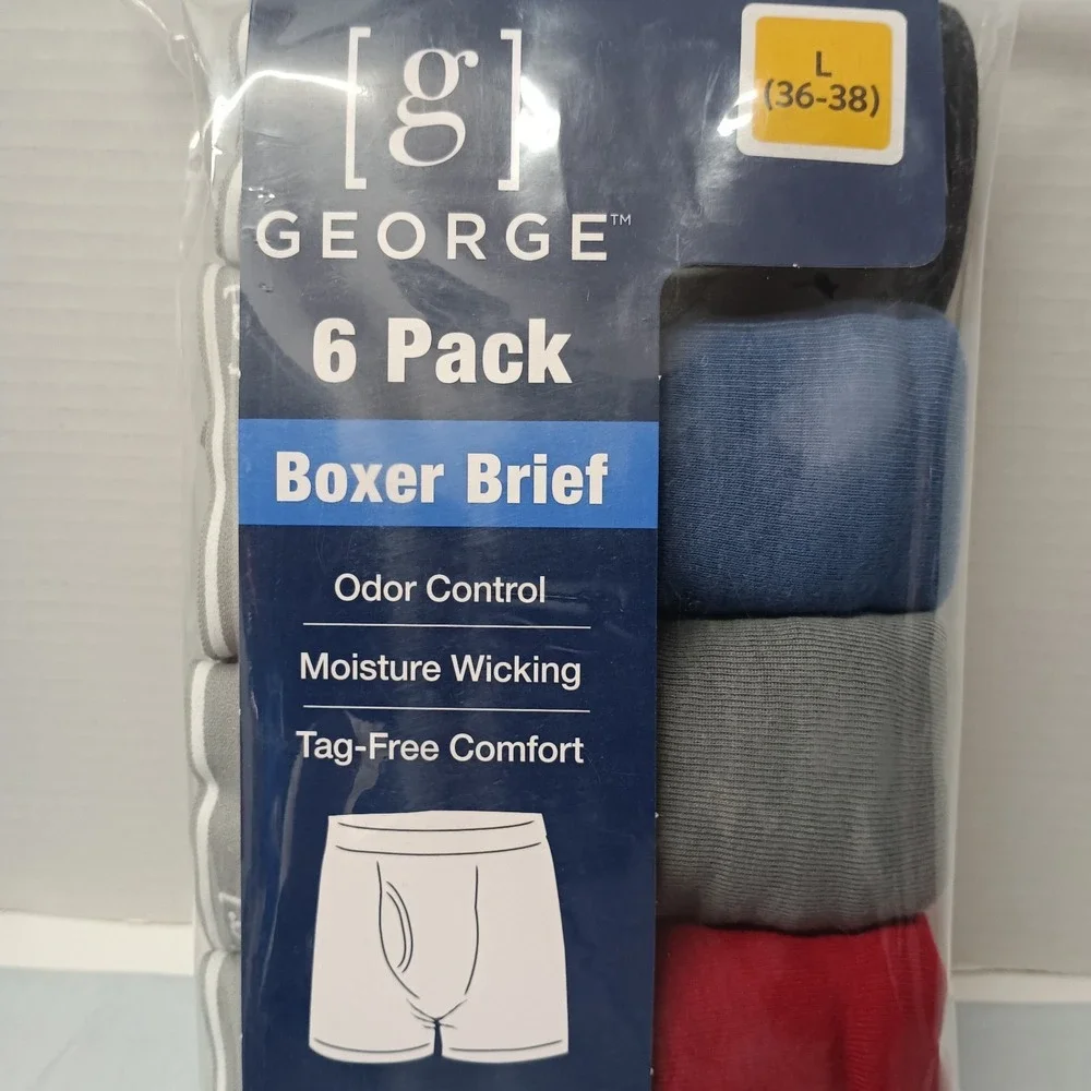 George Men's Cotton Stretch Boxer Briefs Underwear‎ 6-Pack Size L (36-38) Multi